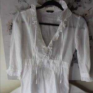 White Button Down Ruffled Blouse
